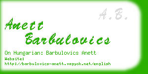 anett barbulovics business card